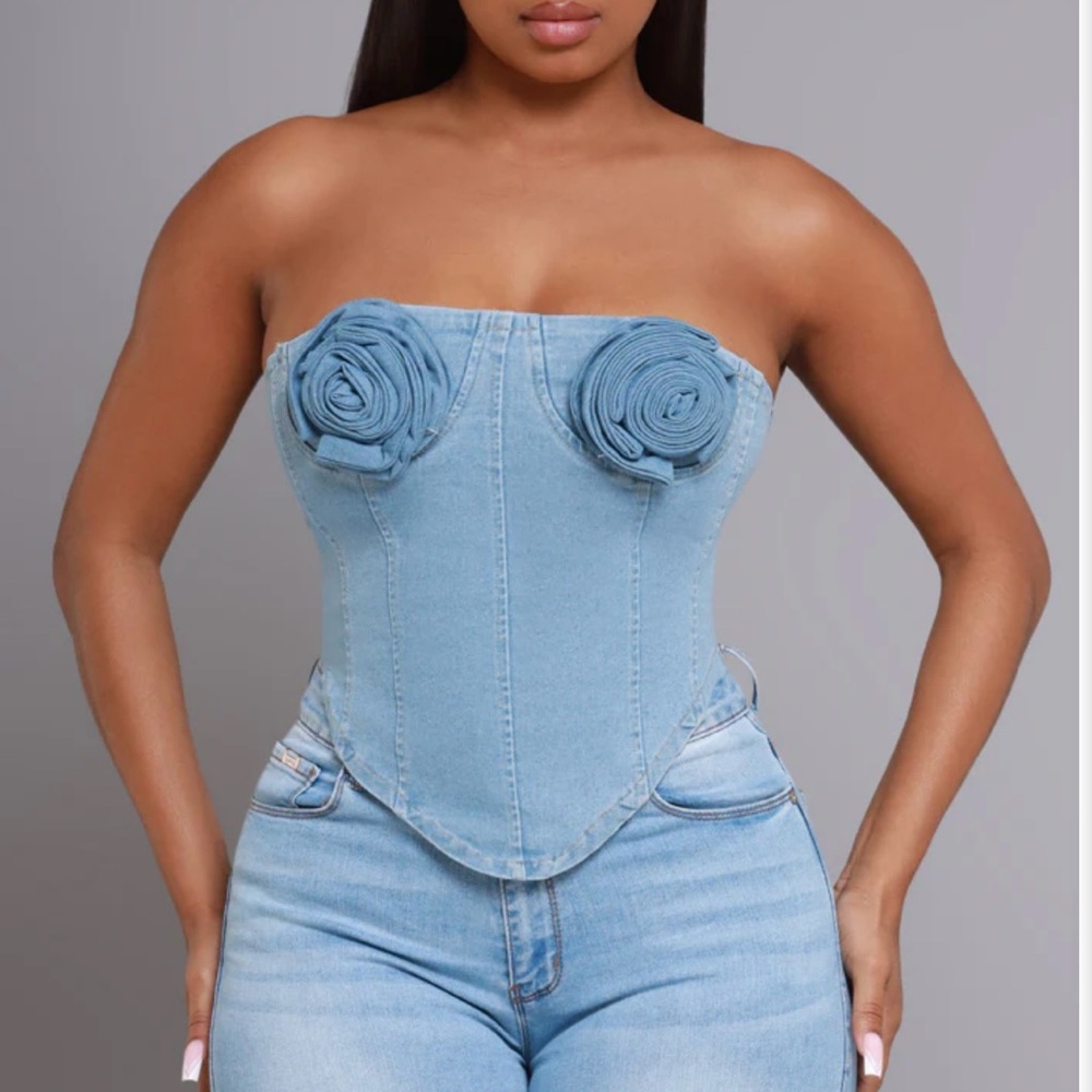 Flower Denim Corset Top